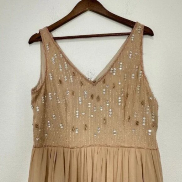 Adrianna Papell Size 14 Dress Peach Beaded Flowy Formal Bridesmaid Wedding Guest - Picture 3 of 7